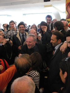 The prophet being greeted by his disciples at the Neocatechumenal headquarters in Porto San Giorgio, Italy in 2008.