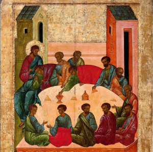 Date: XV century. c. 1497. Origin: From the Dormition Cathedral of the monastery of St. Cyril Belozersky. Material: Wood, tempera Dimensions: height 84 cm, width 65 cm The icon represents the evangelic scene of The Last Supper. Russian Museum, Saint Petersburg, 2011